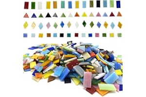 HOZZWHOO 1100 Pieces DIY Glass Mosaic Tiles, 970g Mixed Shapes Colorful Stained Glass Hobbies Handmade Crafts, Decorations for Home, Kitchen,Bathroom Mosaic Projects, Easy for Beginners (Mix,Opaque)