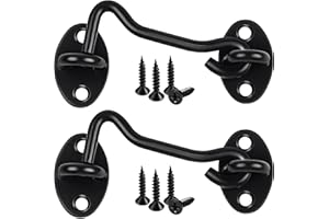 JEBOLER 2 Pack Hook and Eye Latch, 3 Inch Black Cabin Hooks Stainless Steel Eye Gate Latch Easy Lock, Sliding Door Hooks Barn Door Catch Hardware with Screws for Outdoor Garden Shed Patio Window Wooden Gates