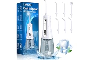 Water Flossers for Teeth Cordless, Skeufy Oral Irrigator with 6 Modes IPX8 Waterproof 350ML Water Tank & 6 Jet Tips，30-180 PSI Water Pressure Deep Teeth Cleaning, 2 Mins Timer Smart Memory (B) (W)