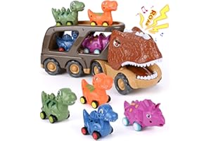 Weinsamkeit Dinosauro Camion Giocattolo per Bambini con Suono Ruggito, 5 in 1 Camion Macchinine per Bambini 3 4 5 Anni (Marrone)