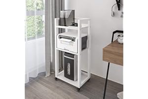 PUNCIA Supporto per Stampante a 3 Livelli Supporto per Carta Sminuzzata Carrello Porta Stampante Mobile di Organizzazione per Stampante su Ruote con Ripiano Regolabile per Ufficio Casa (Bianco)