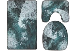 A.Monamour Superficie del Mar Azul Ola Oceánica Textura De Agua Azul Arte Impresión Franela Conjunto De Alfombra De Baño Alfombrilla De Baño Tapas De Inodoro Y Cubiertas De Cisterna Paño