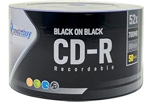 50 Pack Smartbuy Black on Black CD-R 52X 700MB 80 mins Double Side Black Vinyl Blank Recordable Disc