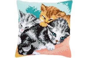 Vervaco Kit de cojín de Punto de Cruz: Lindos Gatitos, Algodón, N, 40 x 40 cm
