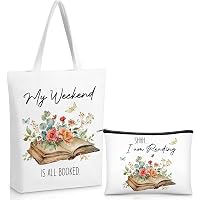 Book Lover Tote Bag – Cute Reusable Canvas Shopping Bag With 'I'm All Booked' Print, 13.78x15.7 Inch Cotton Tote For Women - View #6