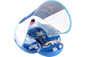 SWIWBOBO Swimbobo Baby Pool Float Inflatable Infant Swimming Floats with Adjustable Seat and canopy,Size Improved Add Tail Avoid Filp Over Pool Splash & Play Toys for Kids Ages 6-36 Months