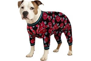 LovinPet Dog Pajamas Apparel for Medium Dogs - Large Dog Jammies, Floral Navy & Ruby Print, Pitbull Clothes, Lightweight Pullover Pet Pajamas, Pitbull Onesie, XL