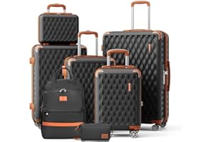 Melalenia Juego de Maletas 7 Piezas, Set de Trolley Viaje Rígidas, Ultrasligeras Maleta de Mano, 4 Ruedas Dobles Giratorias y Cerradura TSA Incluye Bolsa, Neceser y Mochila