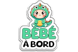 BRATIKI Autocollants Bébé à Bord Voiture, Bébé Dinosaure 16 x 12.5 cm, Stickers Bebe a Bord Résistants aux UV et Waterproof, Accessoire Sécurité Voiture