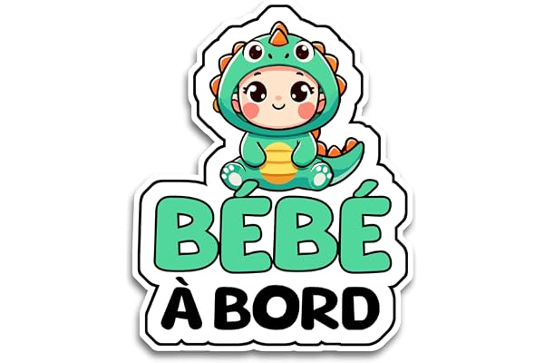 Autocollants Bébé à Bord Voiture, Bébé Dinosaure 16 x 12.5 cm, Stickers Bebe a Bord Résistants aux UV et Waterproof, Accessoire Sécurité Voiture