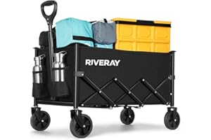 RIVERAY Carro Plegable con Ruedas Grandes, Capacidad 120L/100KG, Mango Ajustable y Ruedas Desmontables, Carrito Plegable Todoterreno para Camping, Jardín o Compra