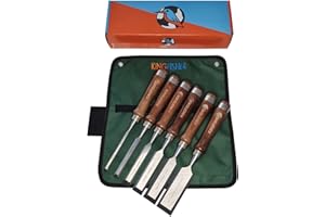KINGFISHER Stemmeisen Stechbeitel Set / 6 Beitel Stemmeisen/Schnitzwerkzeug mit praktischer und aufhängbarer Stofftasche/Aufbewahrungstasche/Für Anfänger und Profis/Für Holzarbeiten/Chisels