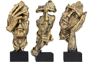 Huhote Heimdekoration, Statue Deko, Skulptur Deko Wohnzimmer, Moderne Dekofiguren, Skulpturen Figuren Deko, Sammlerstück Statue für Wohnzimmer Bücherregal, Regal Schreibtisch Dekor 3er-Set (Gold)