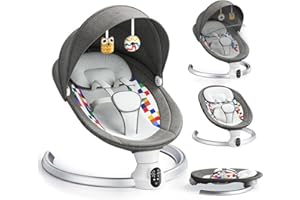 IXDREGAN Bluetooth Elektrische Babyschaukel, Upgrade 5-Punkte Geschirr Elektrische Babywippe mit 5 Geschwindigkeiten 3 Timer und 10 Musik, Mobiler APP/Fernbedienung/IMD Panel-Steuerung Babywippen (Dunkelgrau)