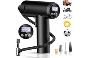 ETSHIP Tyre Inflator Cordless Air Compressor, Car Tyre Pump 12V Rechargeable Battery Air Pump Portable Tyre Pump 150PSI Electric Digital Pump Auto-Stop with Led Light 4 Nozzle Adapter for Car Moto Bike Ball