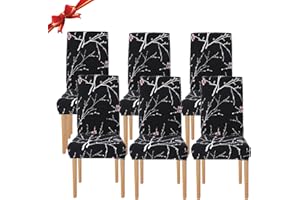Jaotto Fundas para Sillas de Comedor Pack de 6,Modernas Fundas de Sillas de Comedor Respaldo Alto Elásticas Lavables Desmontables,Cubiertas para Sillas para Comedor Hotel BanqueteFlor Negro,6 Piezas