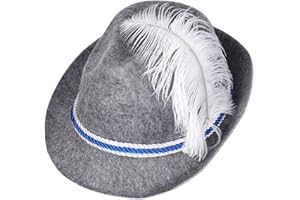 Schramm® Kapelusz ludowy niebieski/biały z piórami Bawaria kapelusz filcowy kapelusz seppel kapelusz piwo kapelusz tyrolski kapelusz bawarski kapelusz turystyczny, szary, jeden rozmiar