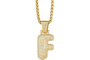 Richsteel Cubic Zirconia Bubble Letter Initial Pendant Necklace, Sparkle Number 0-9 Pendant, Trendy Hip Hop Jewellery, Customizable Name, with Gift Packaging