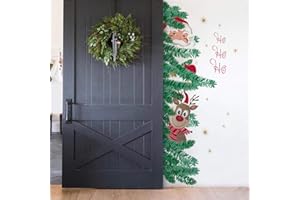 decalmile Adesivo Murali Natale Porta Vetrofanie Babbo Natale e Renna Adesivi da Parete Finestra Porta Decorazione Natalizia