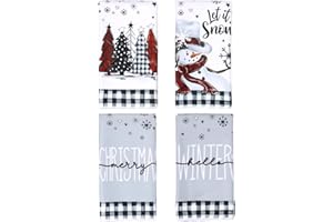 Meleager Strofinacci Natalizi, Set di 4 Asciugamani Cucina in Poliestere per Natale, Bianco e Grigio, 60CM X 40CM,Tavola Natalizia Decorazioni, Regali per la Casa, Regali di Natale