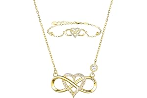 BlingGem Parures pour Femme en Or Blanc Rosa Argent 925/1000 Oxyde de Zirconium Fluer Cœur Infini Amour Collier et Bracelet Cadeau pour Femme Fille