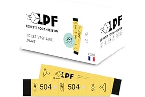 LPF LE PETIT FOURNISSEUR - 500 Tickets Vestiaire détachables en 3 Parties (3x19cm) - Perforation pour cintre - Papier Cartonné Épais 160g/m² - Numérotés 1-1000 - Fabriqué en France - Jaune