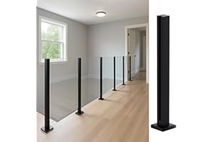 Cvter Poste Para Barandilla de Vidrio Negra: 95cm de Balaustrada de Cubierta de Vidrio Sin tapa con Ranuras para Cubiertas, Escalones, Balcón, Piscina, Jardín, Escaleras. Acero inoxidable