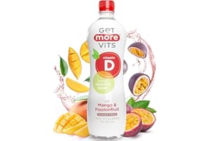 Get More Vits - Vitamin D Still Mango & Passionfruit Spring Water (12 x 500ml), Support Healthy Bones, Teeth & Muscles, Boost Immune System, Sugar Free, Low Calorie, Natural Flavours, Vegetarian