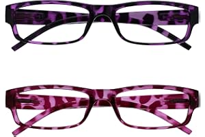 OPULIZE ACE Classic Reading Glasses for Women Men, Scratch Resistant, Narrow Frame with Spring Hinges, Purple/Pink +2.50 (Pack of 2)