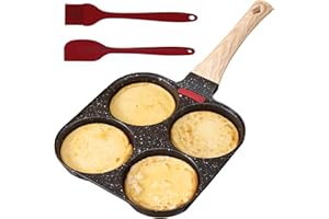 CRESBEL Padella per uova fritte a 4 fori: Padella Per Uova Fritte, Padella Per Pancake, padella antiaderente per uova fritte con Spatola Pennello per Crepes, Hamburger, Uova Fritte (Nero)