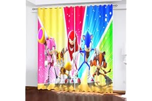 SNcek Sonic Blackout Curtain Set, Anime Sonic Blackout Curtains for Bedroom, Waterproof, Sonic Opaque Fabric Curtains for Children's Room, 150 x 166 cm (W x H) / 75 x 166 cm x 2.2 cm