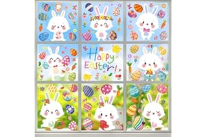 BBLIKE Easter Window Stickers, 9 Sheets Easter Decorations, Easter Egg Bunny Window Clings, PVC Static Stickers Easter Gifts for Kids Home Office Shop Window