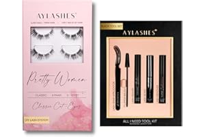 ‎AYLASHES AYLASHES - DIY Wimpernextensions Starter Set Pretty Women | 6 Paar Wimpern, Applikator, Wimpernkleber, Top Coat Sealer transparent, Lash Remover | Wimpern DIY Set für zu Hause | bis zu 7 Tage Halt