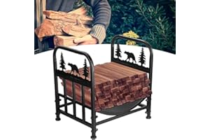 Ejoyous Kaminholzständer, Kaminholzkorb Brennholzkorb Metall Feuerholzkorb Kaminholzhalter Holzregal Bodenschutz mit Einstellbarer Höhe 42 x 32,3 x 43,5 cm