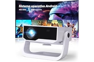 Proiettore intelligente Wielio Android 11, Supporto FHD 1080P 4K, 700ANSI, WiFi6 & BT5.2, Rumore < 29,8 dB, Supporto Regolabile a 120°, Elettrico Focus, Trapezio Automatico per Switch/PS5