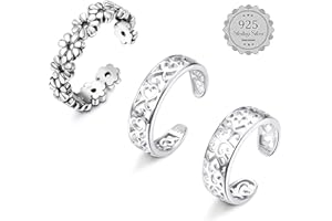 LOLIAS Set di Anelli Aperti Argento Sterling 925 Celtico Open Toe Ring per Donna Ragazze Anelli Cuore Aperti Regolabili Ipoallergenici Anelli con Fiore a Forma di Coda Anello Piede Spiaggia Gioielli