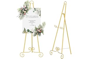 NANDAE Easel Stand for Display, 46" Golden Scroll Metal Easel, Adjustable Height for Wedding Signs, Canvas, Photo Frames, Luxurious Vintage Home Decor & Event Showcase (Tube Scroll)