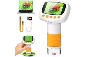 Leipan Handheld Microscope for kids, 1000X Magnification 1080P Portable Pocket Kids Microscope with 2.0" IPS Screen for Photo/Vedio, STEM Toys with 8GB TF Card for Children (Orange)