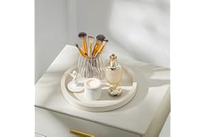 Hanobe Dekoracyjna taca wystrój domu: 30 cm okrągła nowoczesna taca na stolik kawowy do salonu minimalistyczny elegancki design kość słoniowa biały antypoślizgowy drewniany stół centralny element