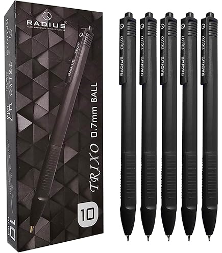RADIUS MFine24 Retractable Ballpoint Pens, BLACK, Medium Point (1.0mm), Pack Of 10, Smooth Tip Ball Pens, Perfect For School Office Home Business Hospital Use