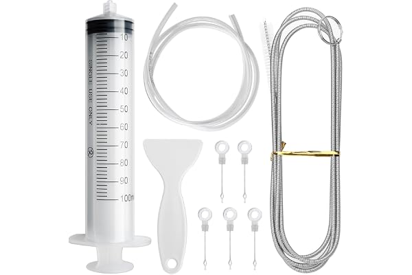 MOSTFUN 9 verktygssats för kylskåpsrengöring, flexibel slangborste + 100 ml spruta + kyldräneringsslang + avfrostningsskopa + 5 pluggar för kyldränering