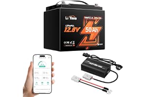 LiTime 12V 50Ah LiFePO4-Batteri med Bluetooth och 14,6V 10A Laddare