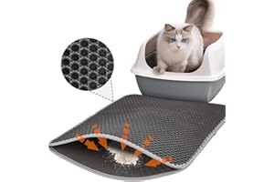 TIDEVAN Katzenmatte 60x40 cm Katzenklo Matte Katzenstreu Matte für Katzenklo Vorleger wasserdichte Doppelte Schichte Entwurf Bienenwabe Urin- und Wasserdichtes Material Katzenstreu Matte(Grau)