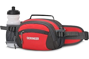 GERIINEER Bumbag with Bottle Holder Waterproof Bumbags for Women Men Dog Walking Fanny Packs for Women Men Plus Size Waist Pack for Climbing Hiking Travel Cycling Outdoor Sport (Red)