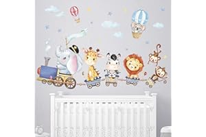 wondever Pegatinas de Pared Safari Animales Tren Adhesivos Pared Decorativos Animales de la Jungla Elefante Jirafa Vinilos Pared para Habitación Infantiles Niños Bebés Guardería