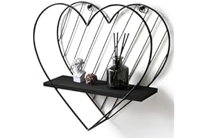 Afuly Mensole da Muro Nera per Mensole Galleggianti in Metallo Design a Cuore Stile Industriale Moderno Stile Rustico Fantasia Decorazione unica per Bagno Camera da Letto