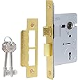 DIDA® 3 Lever Mortice Sashlock Polished Brass Mortice Locks Sashlocks 65mm, Door Lock Sashlocks with Key Suitable for Internal or External Doors, Door Latch Hardware and Key Locking Door High Security