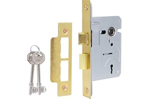 DIDA® 3 Lever Mortice Sashlock Polished Brass Mortice Locks Sashlocks 65mm, Door Lock Sashlocks with Key Suitable for Internal or External Doors, Door Latch Hardware and Key Locking Door High Security