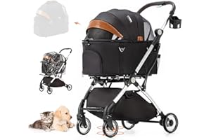 NASTARKI Passeggini Cane 2in1 Passeggino per Cani 15 Kg Pieghevole Carrello per Animali con Copertura Antipioggia Box per Trasporto Cani con Cesto Portaoggetti e Portabicchieri (Nero)