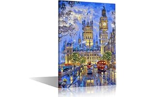 TISHIRON Abstract Painting Big Ben London Cityscape Picture Print on Canvas Wall Art Modern Artwork Wall Decor for Home Bedroom Office Decor with Frame 24"x 16"